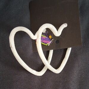 Handmade Heart-Shaped White Hoop Earrings
